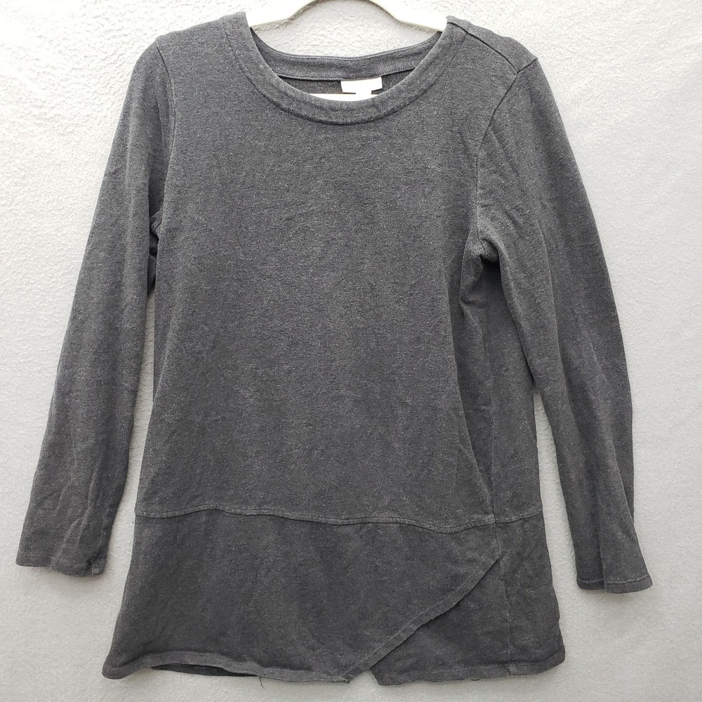 Pure Jill Crewneck Pullover Charcoal Gray   Asymmetrical Lagenlook Basic Size S